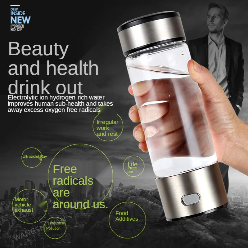 Hydrogen Generator Cup Water Filter 430ML Alkaline Maker Hydrogen-Rich Water Portable Bottle Lonizer Pure H2 Electrolysis